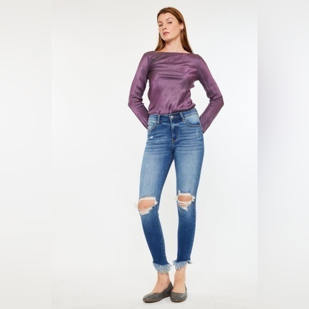 KanCan Kirstie High Rise Ankle Skinny Jeans Distressed Ripped Knees size 5 26